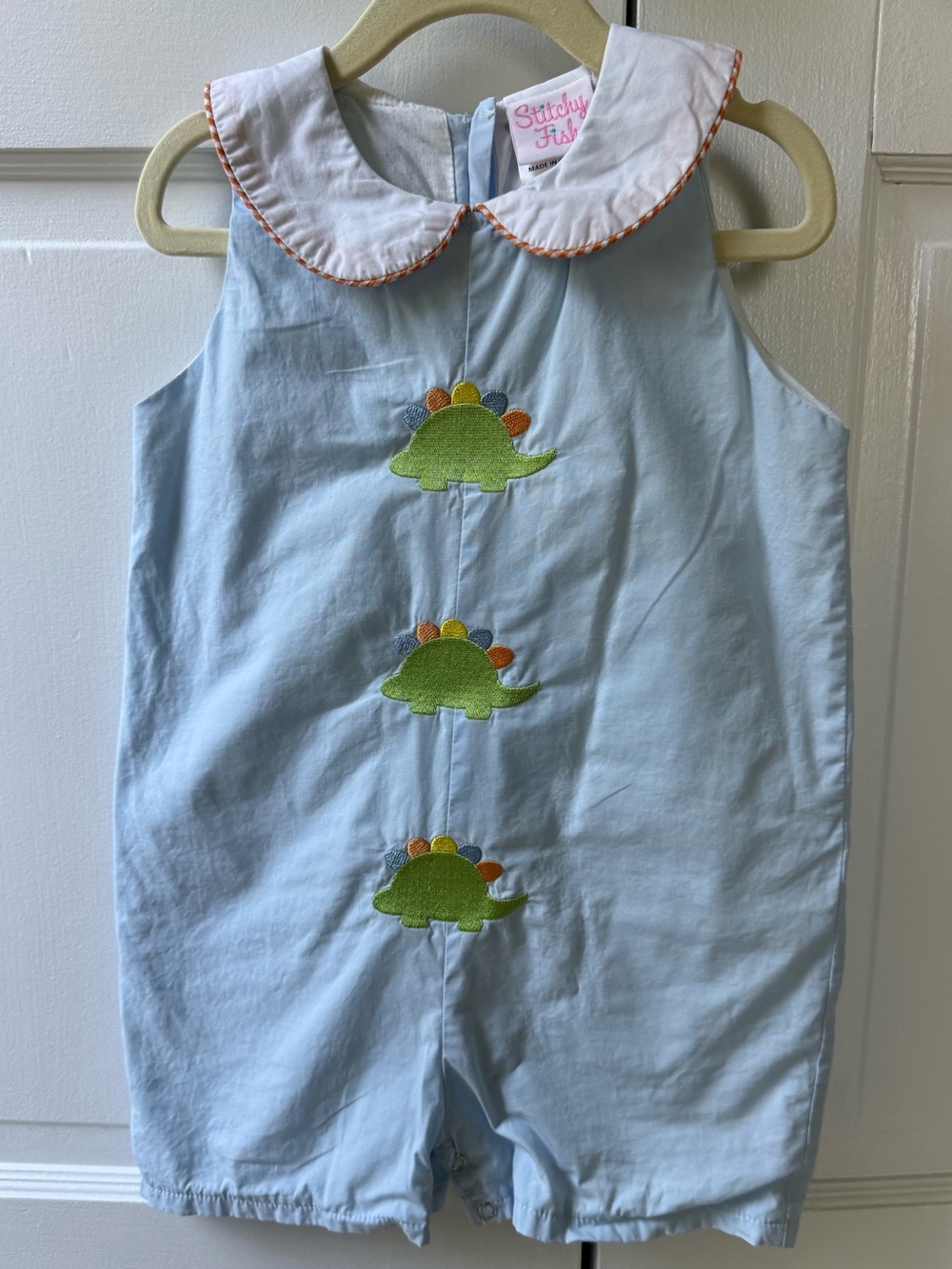 Stitchy Fish - Dinosaur Romper with Peter Pan Collar - 3T